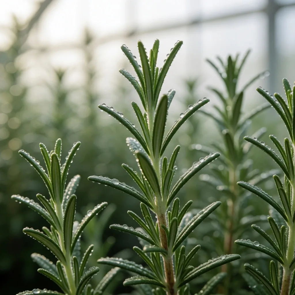 Fresh rosemary sprigs with morning dew