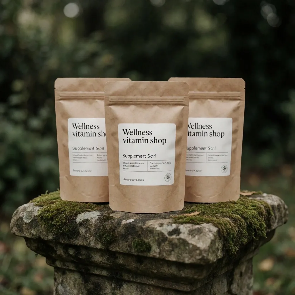 Sustainable kraft paper supplement packaging on stone
