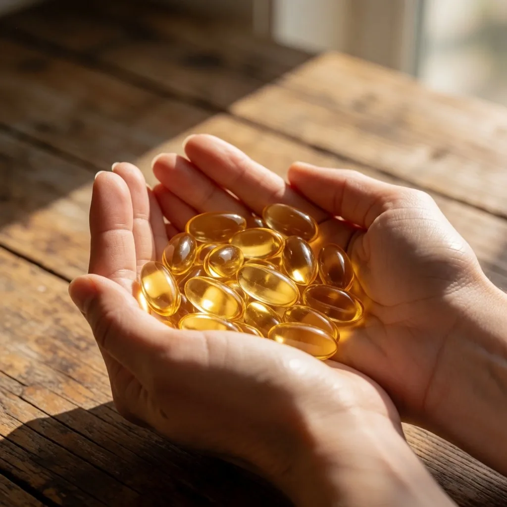 Holding omega-3 softgels