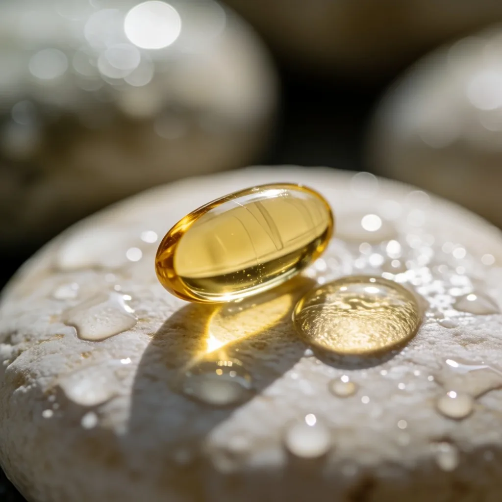Omega-3 softgel macro detail