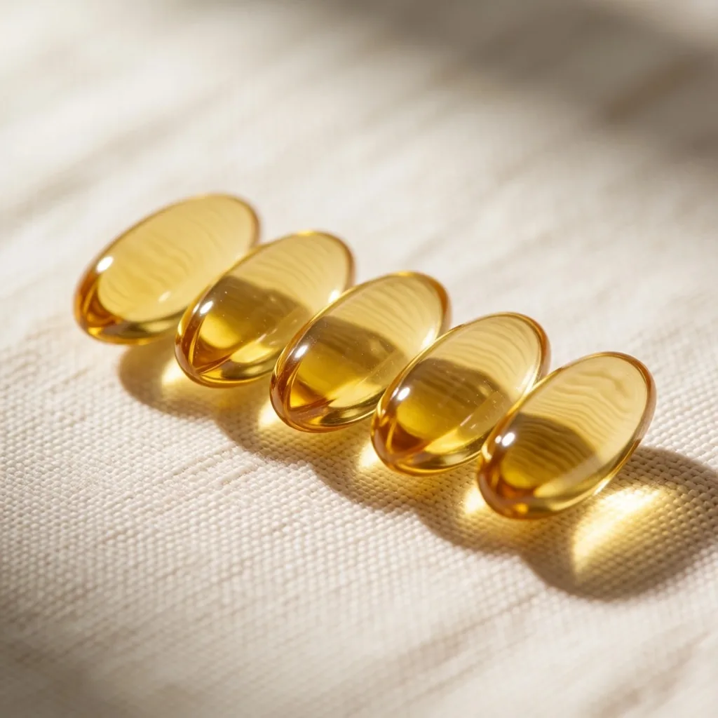 Softgels arranged on linen