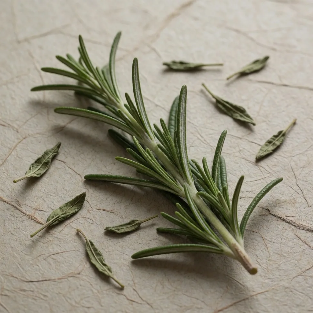 Rosemary sprigs on pressed paper
