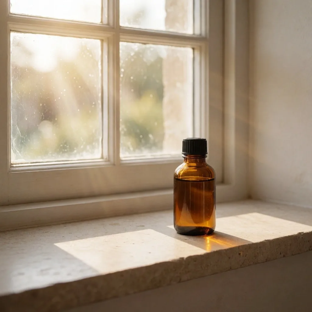 Vitamin D3 bottle on a sunlit windowsill