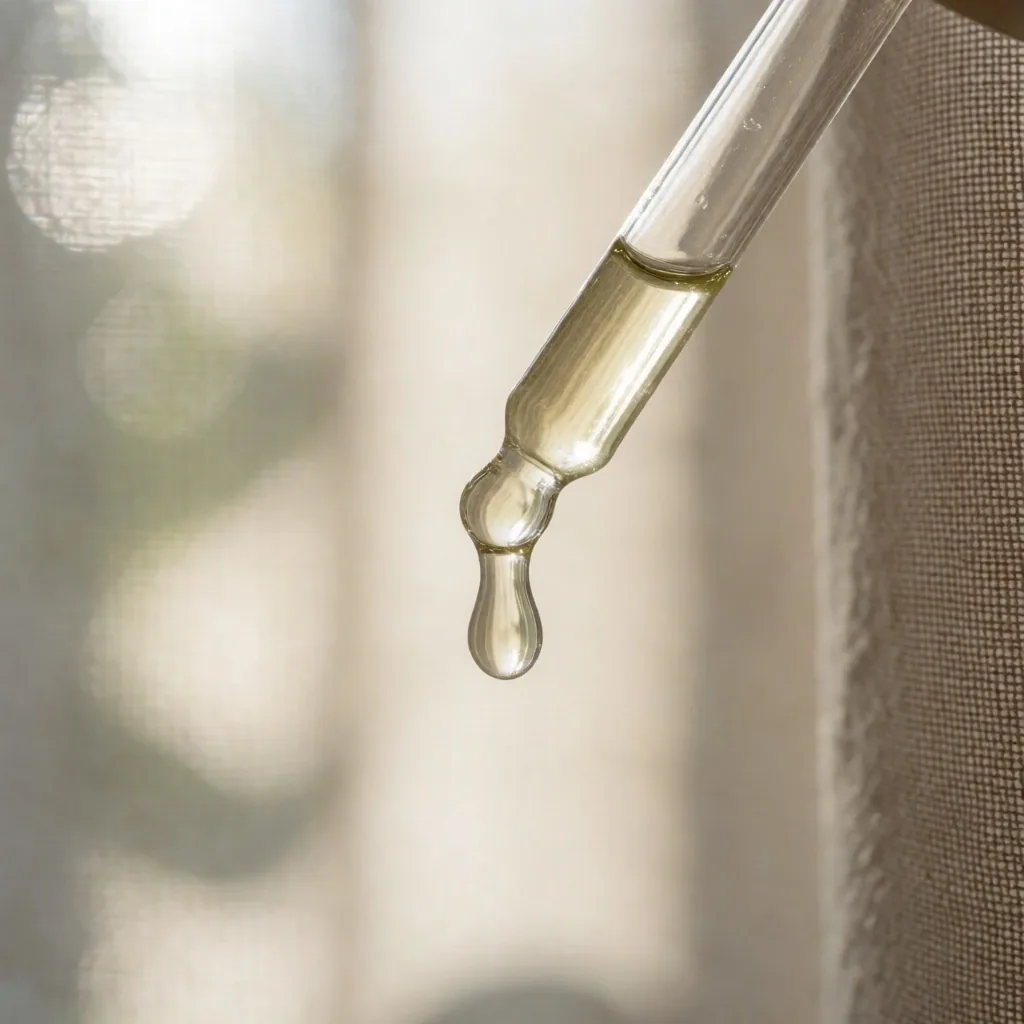 Golden D3 oil drop falling from the dropper
