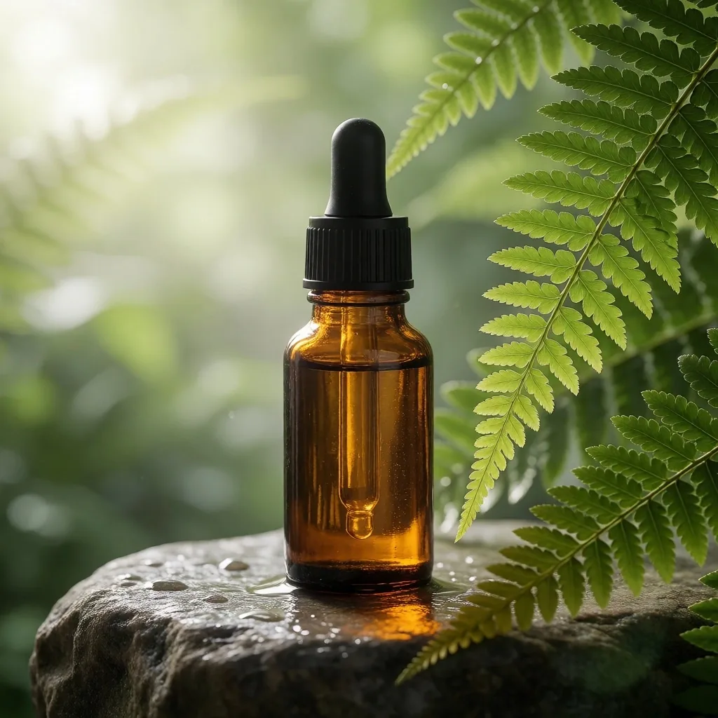 Pure Sunshine D3 bottle beside fern fronds